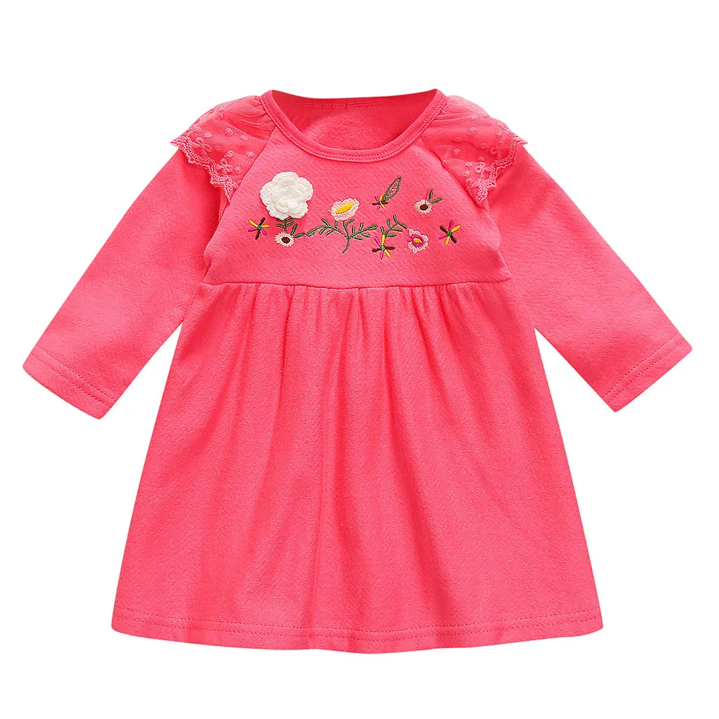 Toddler Baby Girl Dresses Party Soild Embroidered Dress Elegant Winter Long Sleeve Cotton Clothes Y816 | Детская одежда и обувь