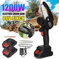 1200w 4 inch 88v mini electric chain saw with 2pcs battery woodworking pruning chainsaws one handed garden logging power tools