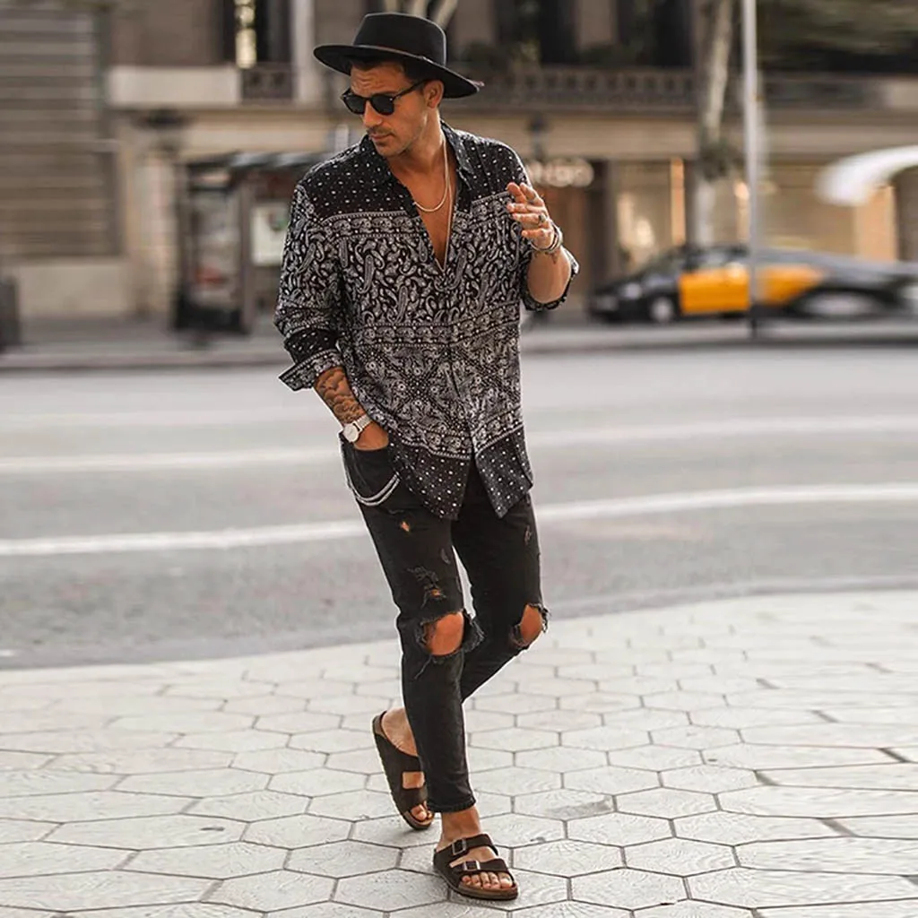 Новые мужские модные рубашки осенние повседневные пляжный костюм с длинным