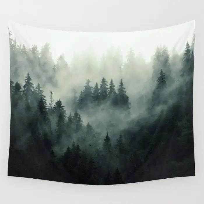 Misty Pine Fir Forest Landscape Tapestry Background Wall Covering Home Decoration Blanket Bedroom Wall Hanging Tapestries