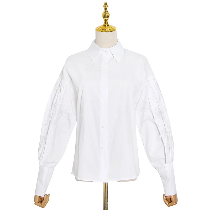 

Vogue of new fund of 2021 autumn temperament leisure lapel splicing feather single-breasted solid-colored coat shirt
