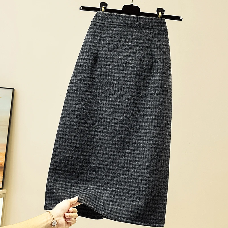 Винтажная эстетичная шерстяная юбка Y2K с завышенной талией Зимняя миди в стиле