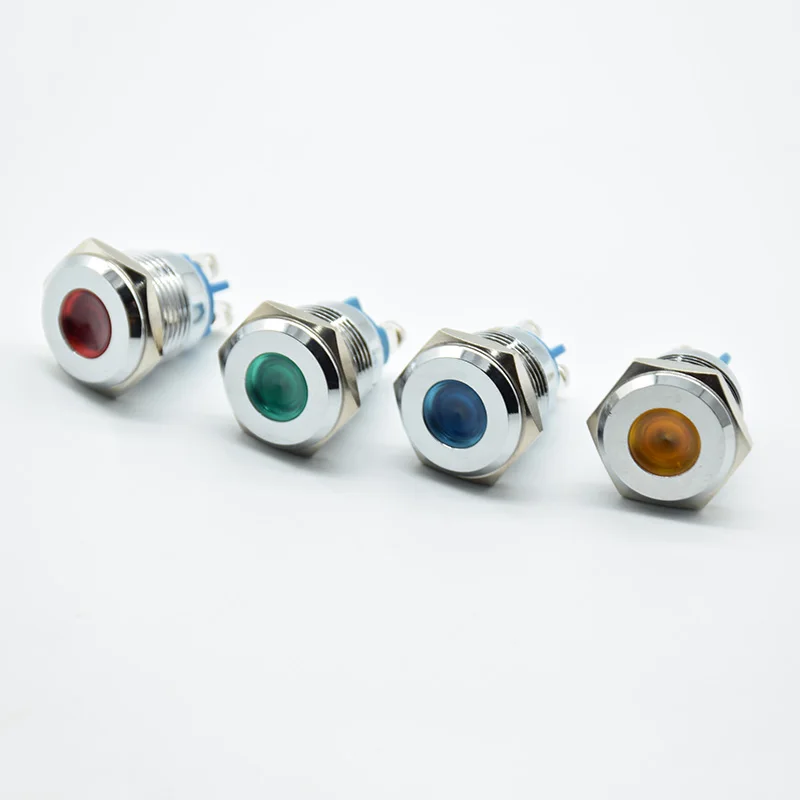 16 мм светодиодный металлическая сигнальная лампочка плоская Водонепроницаемая