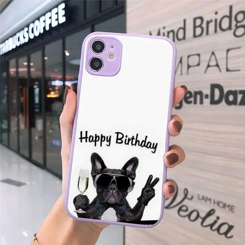 

Frenchies Pretty puppy Pug Phone Cases Matte transparent For Purple iPhone 12 Mini 11 Pro XR XS Max 7 8 Plus X Back Cover