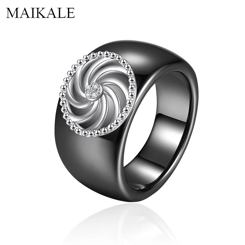 MAIKALE романтические черно белые керамические кольца для женщин серебряного цвета