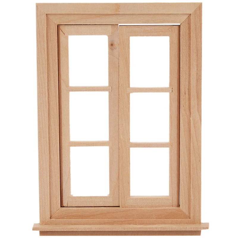 

1:12 Dollhouse Miniature Double Window Wooden 6 Pane Frame and Glass Plate Doll House Diy Double Window Accessories for Doll Hou