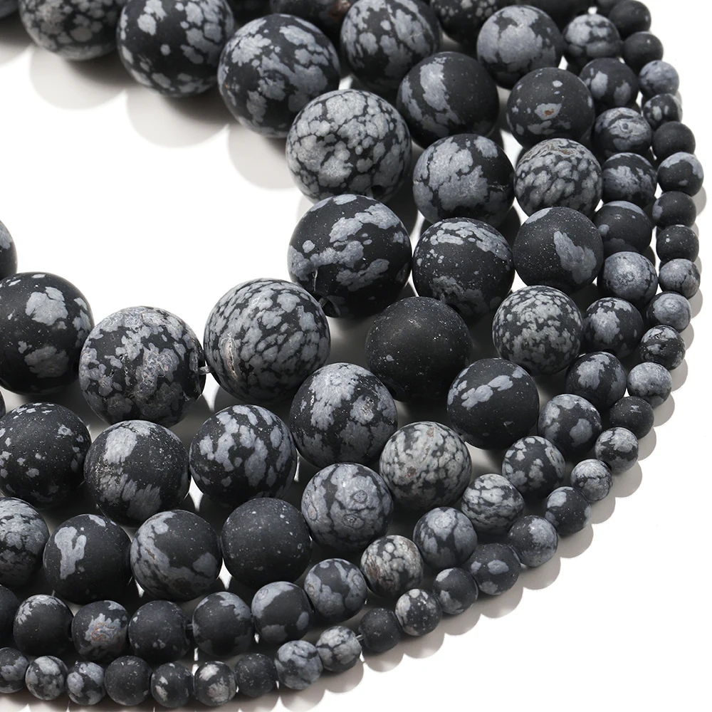 

1strand Natural Stone Snow Flake Round Beads Snowflake Obsidian Round Ball Stone Beads For Jewelry Making Diy Bracelet