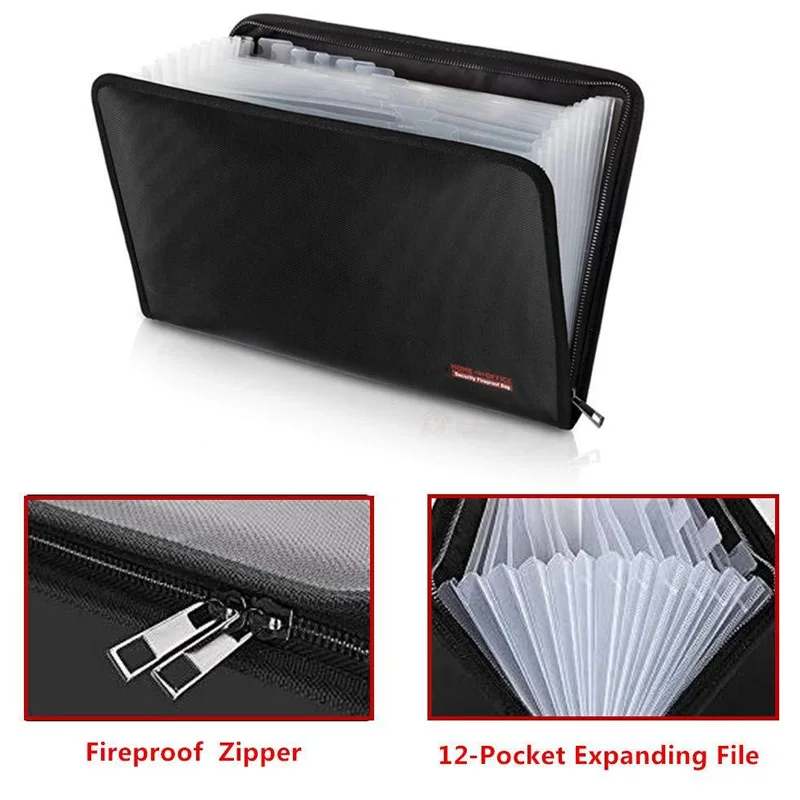 Огнеупорная Водонепроницаемая папка для документов с 12 карманами на молнии DQ-Drop |