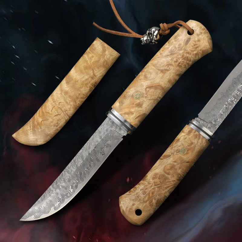 Японский нож ALVELY из дамасской стали с фиксированным лезвием высококачественный