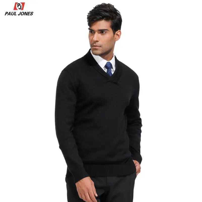Мужской вязаный пуловер с v-образным вырезом и шалью от PAUL JONES стильный
