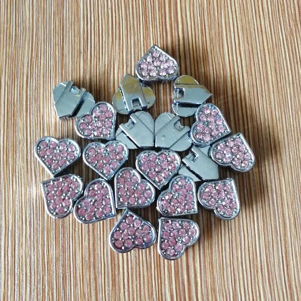

8MM Pink Heart Slide Charms Fit for 8MM Wristband or Belt Charms for Bracelets Jewelry SC171