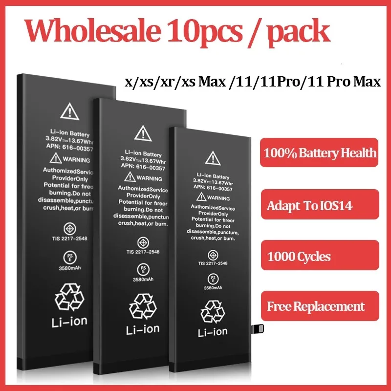 

10pcs/lot 0 cycles Battery For Apple 6S 6 7 8 Plus 5S 5 SE 6Plus 7Plus X XS 11 Pro Max Replacement Bateria For iPhone 6S 7