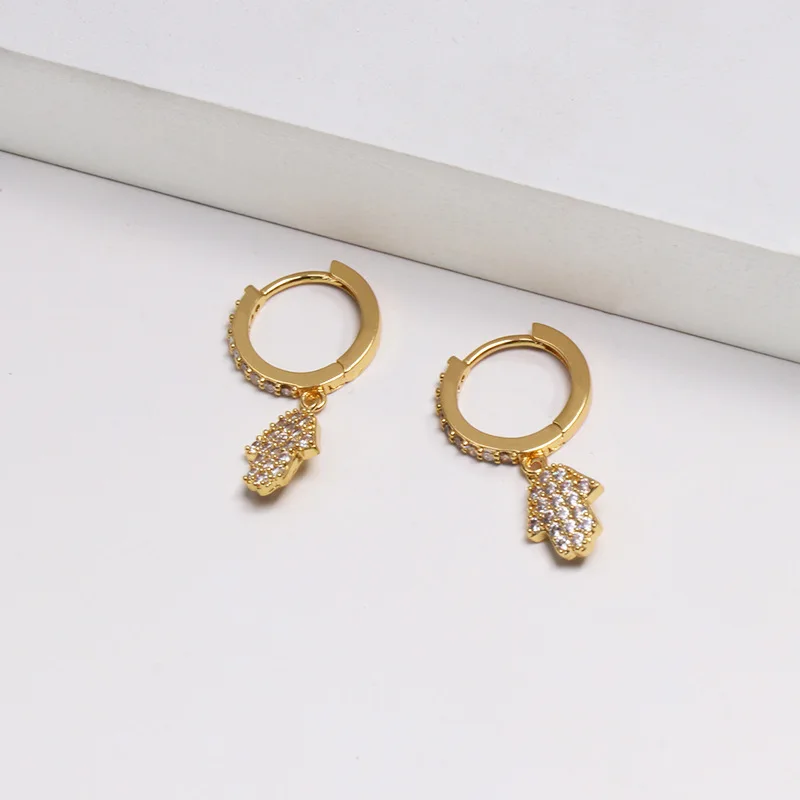 Дизайн CZ Hand Shaped Drop Богемские серьги-подвески этнические эффектные маленькие медные серьги модные золотые ювелирные изделия