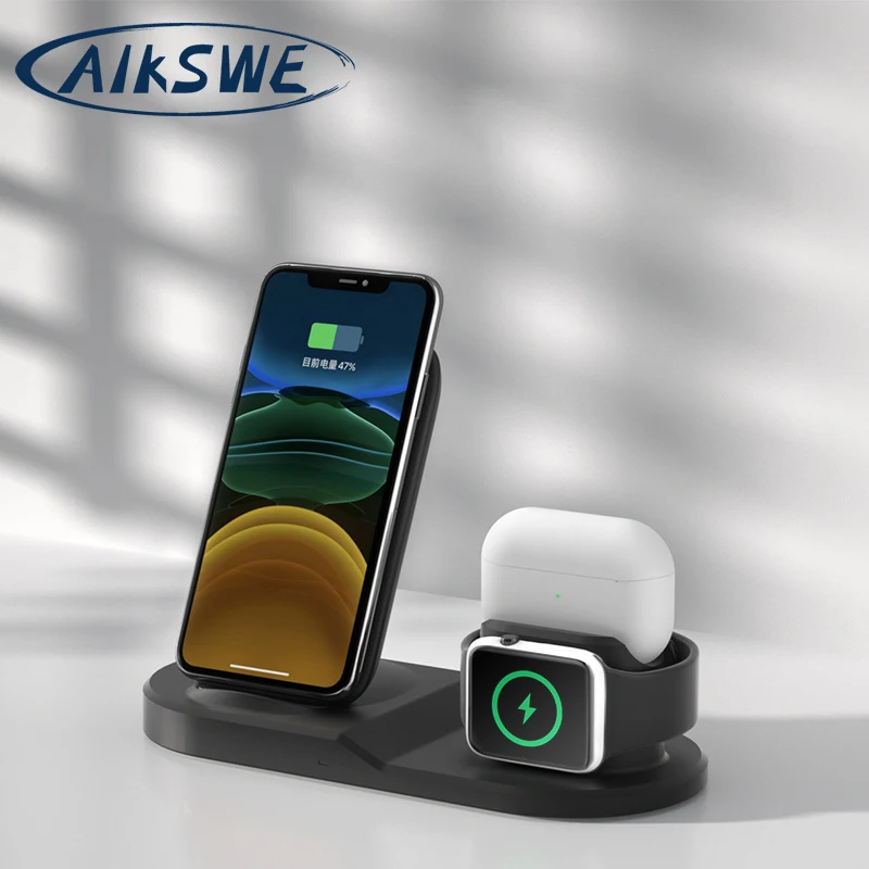 

AIKSWE 3 IN 1 Wireless Charger For iphone 11 Pro X XR XS Max For Apple Watch AirPods 10W Fast Charger Stand For Samsung S20 10