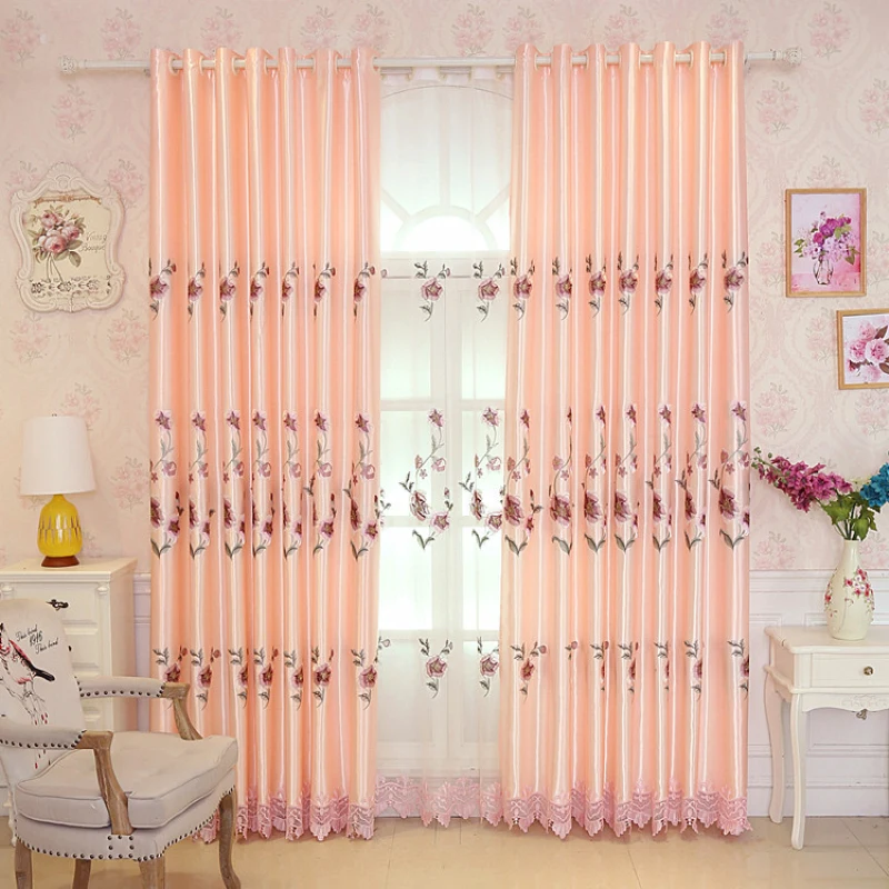 В европейском стиле с цветочной вышивкой Шторы сплошные оконные Спальня