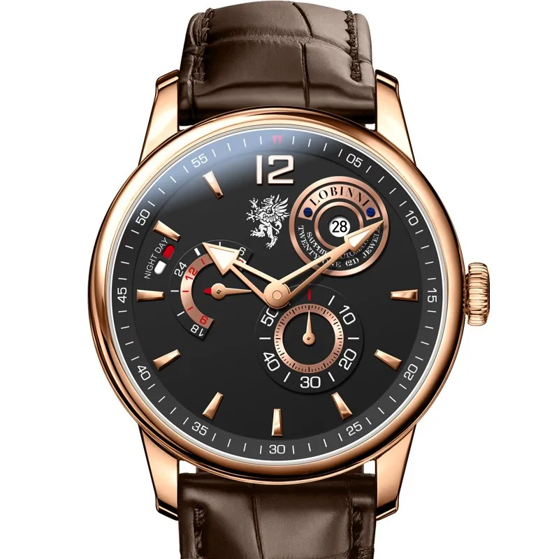 Роскошные фирменные часы LOBINNI Switzerland мужские сапфировые автоматические