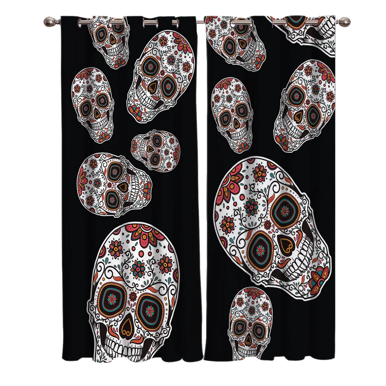 Хэллоуин татуировки череп голова черные оконные занавески подзор гостиная