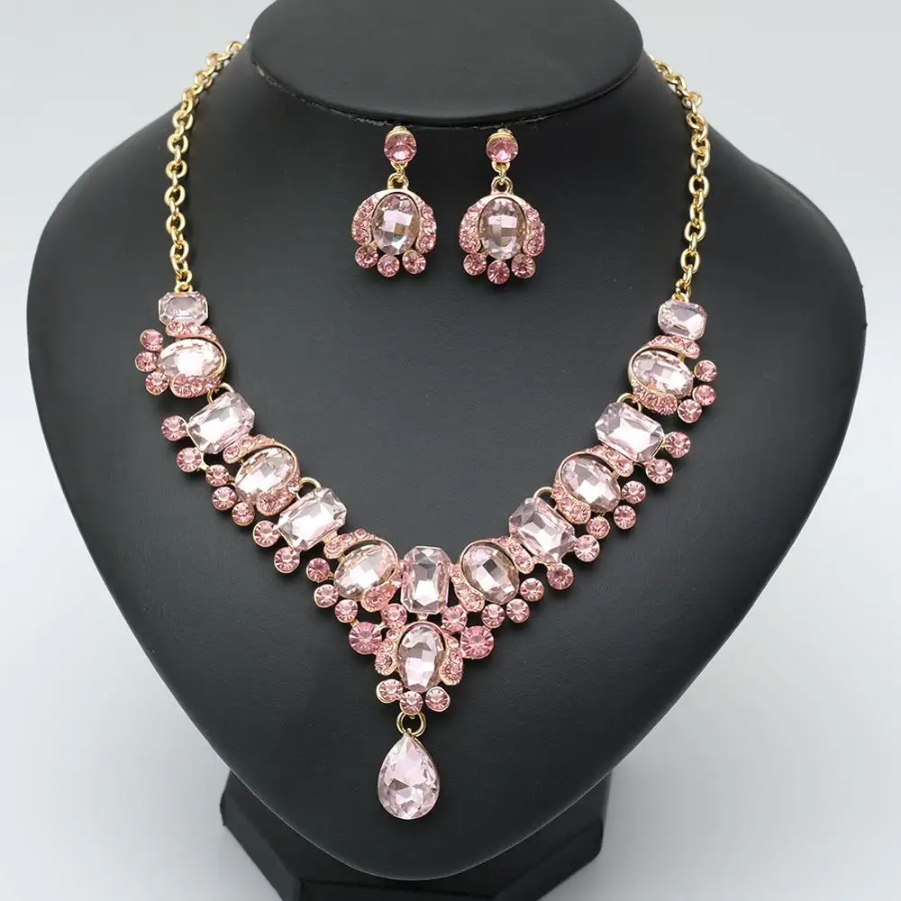 Женский комплект из колье и серёг с кристаллами | Украшения аксессуары