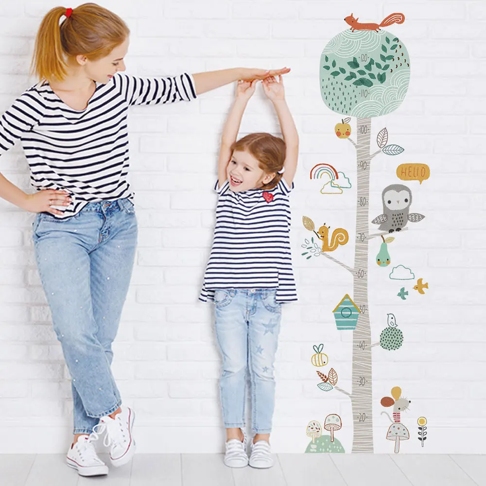 

Cartoon animals tree Height Measure Wall Stickers Home Decor nursery decoration kids rooms decals living room background sticker