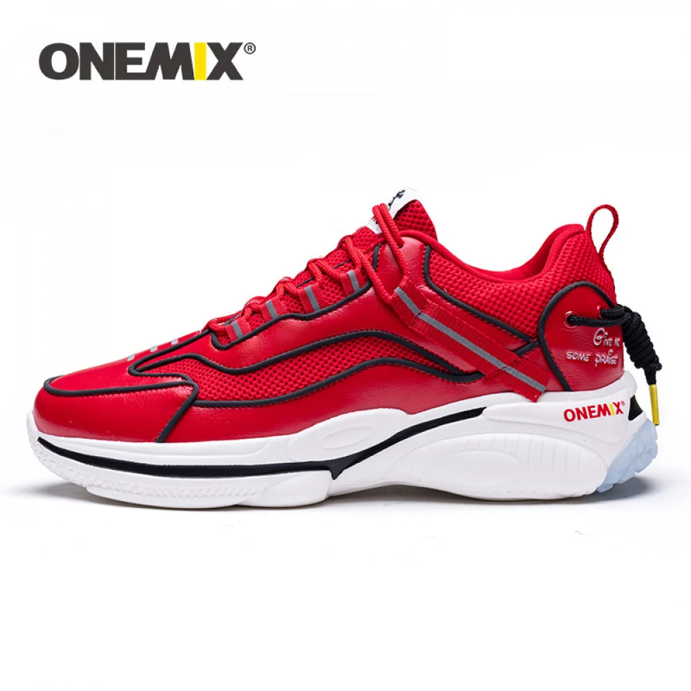 

Onemix 2021 New Red Sneakers For Women Breathable Mesh Reflective Running Sport Shoes Outdoor Walking Jogging Unisex Sneakers