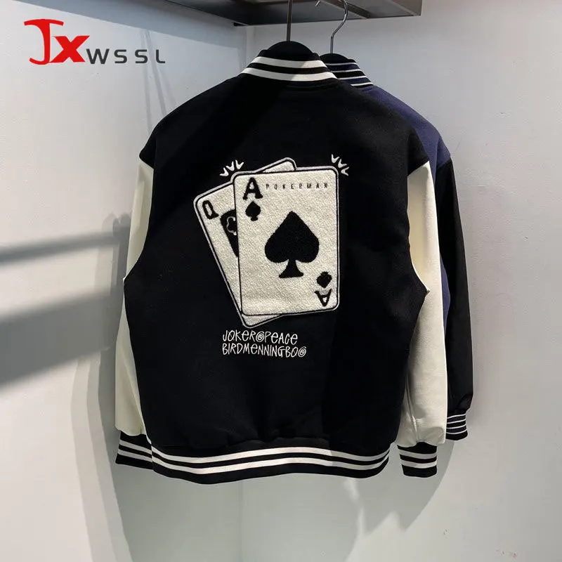 

Streetwear Women‘s Baseball uniform Jacket Autumn New Fashion Poker Embroidery Loose Bomber Jackets Female Casual Sports Coat