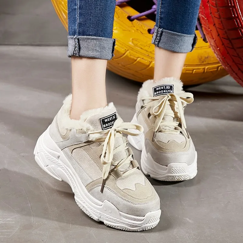 Модные зимние кроссовки Weweya женская зимняя обувь с мехом женские прогулочные