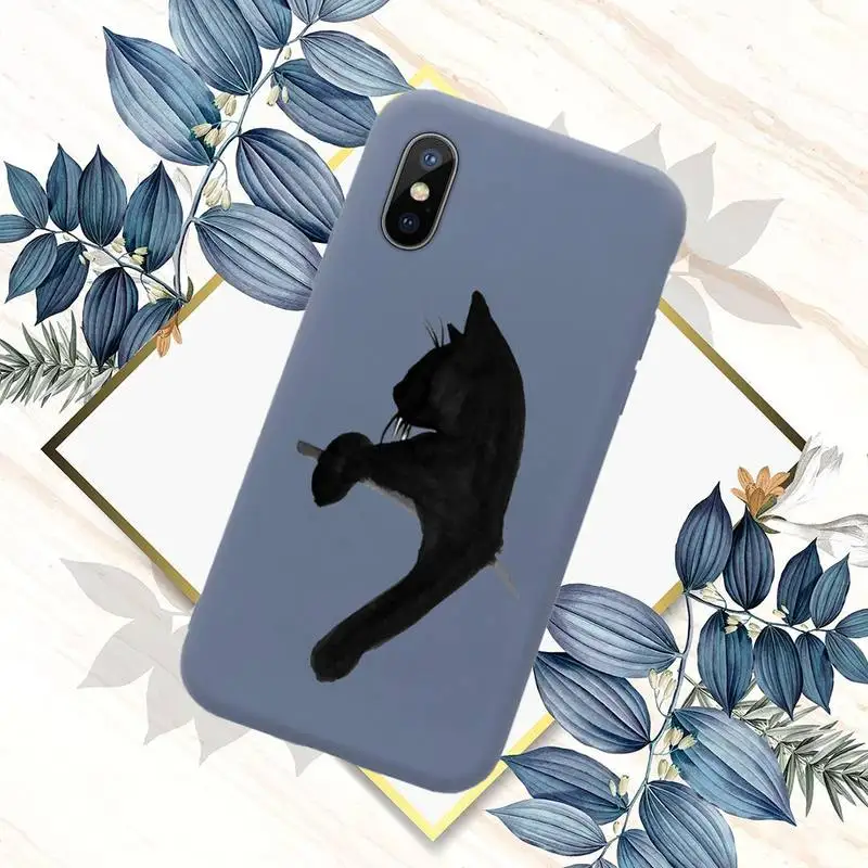 

Illustration art cat animal Phone Case Candy Color for iPhone 6 7 8 11 12 s mini pro X XS XR MAX Plus