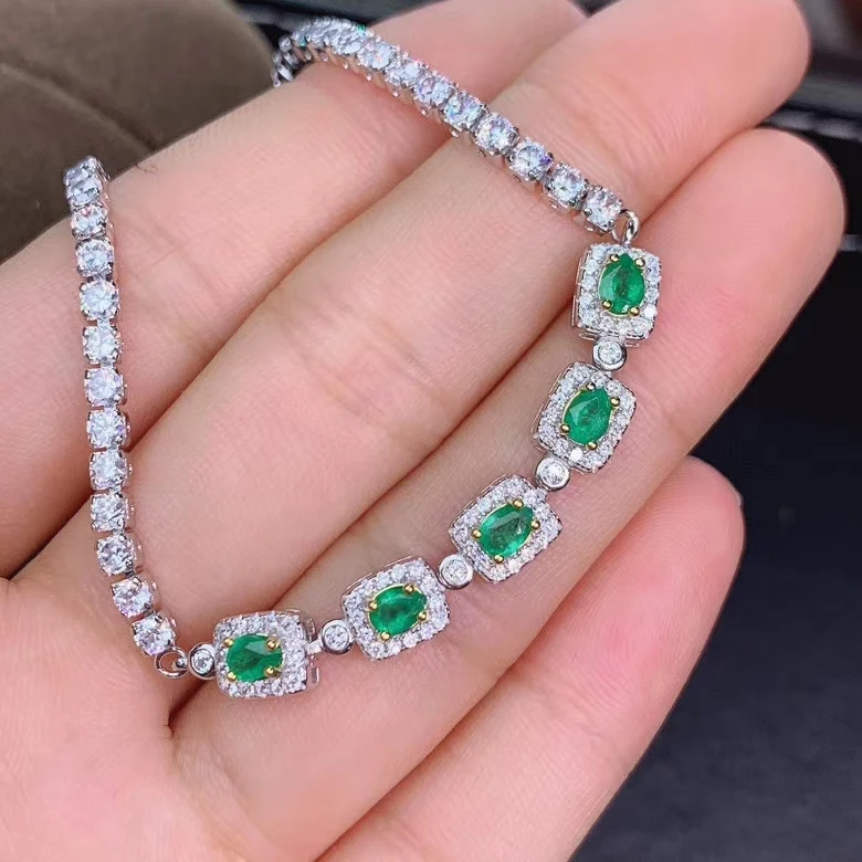 

fashion Square Circle S925 silver natural green Emerald gem bracelet natural gemstone bracelet women party gift fine jewelry