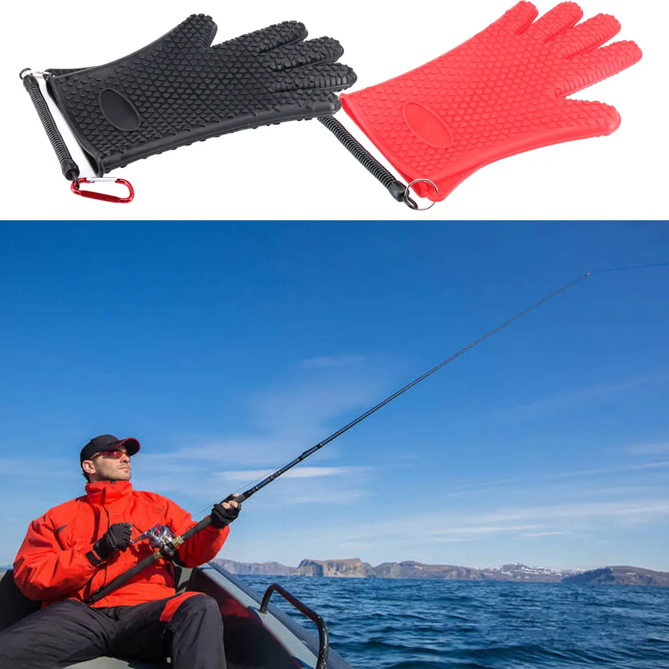 

Fishing Catching Gloves Rubber Anti-slip Fishing Five Finger Gloves with Anti-lost Rope Protect Hand from Puncture Scrapes Catch