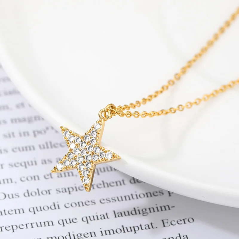 

Zircon Star Pendant Necklaces For Women Retro Clavicle Chain Sweet Necklace Glamour Baroque Sparkling Charm Jewelry Party Gifts