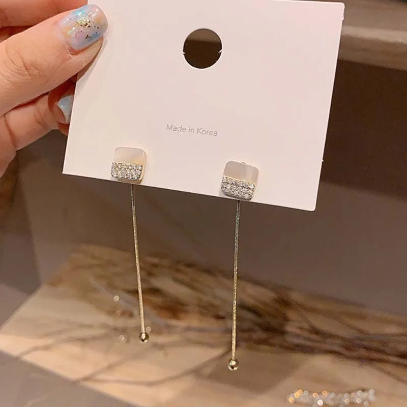 Женские длинные серьги подвески с опалом в виде кошачьих глаз ювелирное изделие