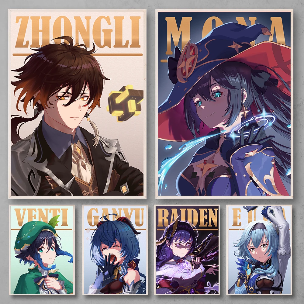 

Game Genshin Impact Poster Prints Ganyu Zhongli Mona Cartoon Canvas Painting Wall Art Picture For Dorm Bedroom Home Decor Gift