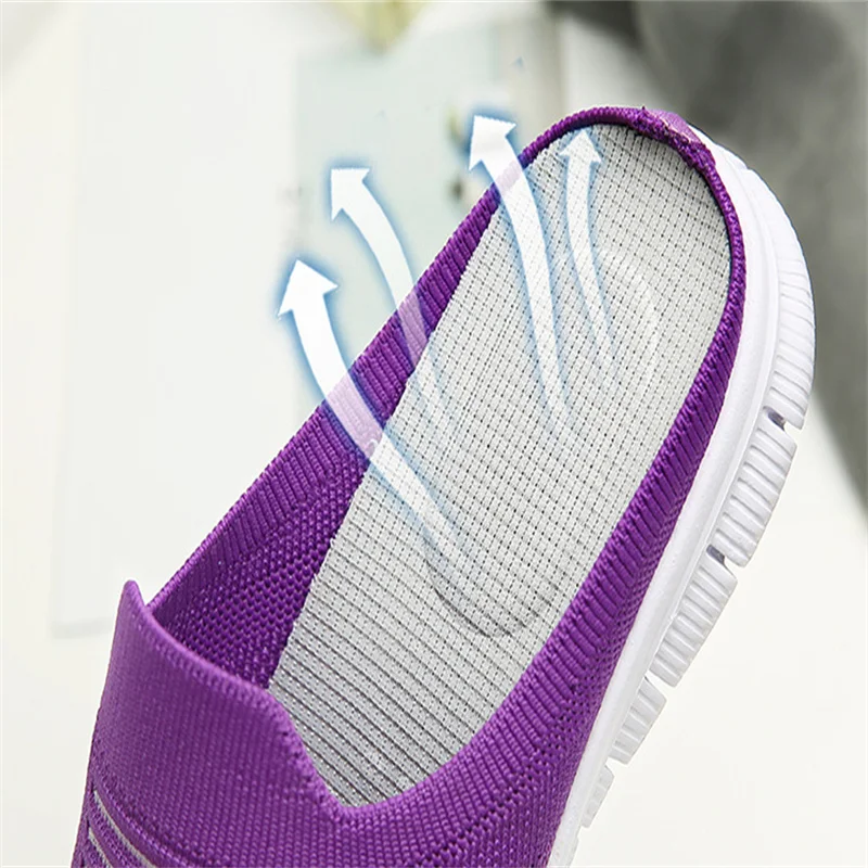 New Style Summer Mesh Ladies Half-drag Without Heel Baotou Slippers Lazy Flat One Pedal Casual Women's Shoes Zapatos De Mujer