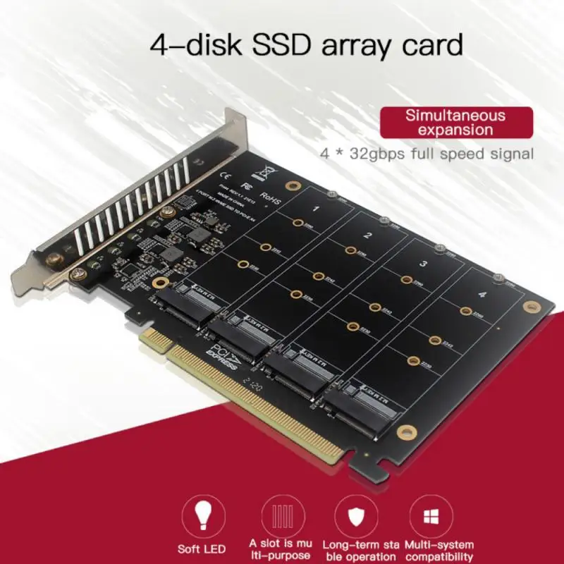 

PCI-E Signal Split Array Card PH44 NVME 4 Disk Array Card Supports SSD/M.2 PCI-E Device Of M.2 NVME Protocol Of Hard Disk 4-disk