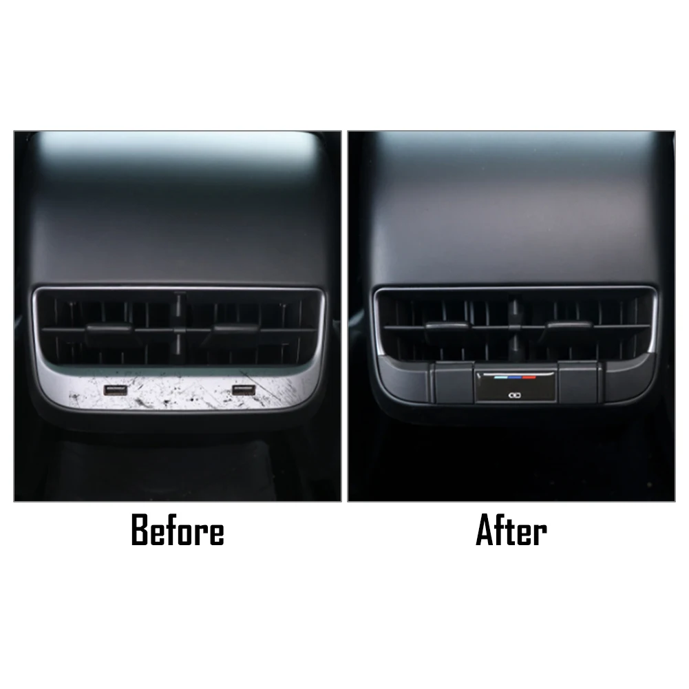 

ABS Car Rear Air Vent Outlet USB Charging Protective Cover Decoration w/ Logo For Tesla Model 3 2017 2018 2019