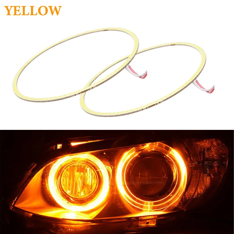 Yellow 2 шт. автомобиль Ангельские глазки Led 60/70/80/90/100/110/120 мм COB Halo светодиодная кольцевая для E46 E60 головной светильник DRL Дневной светильник глаза ангела фары 12V - Цвет: Yellow