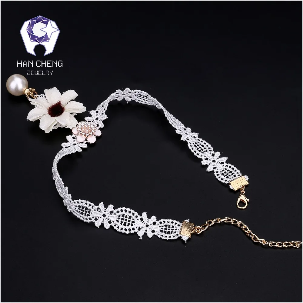 HanCheng новинка модное женское колье с белым цветком кружевом жемчугом лентой