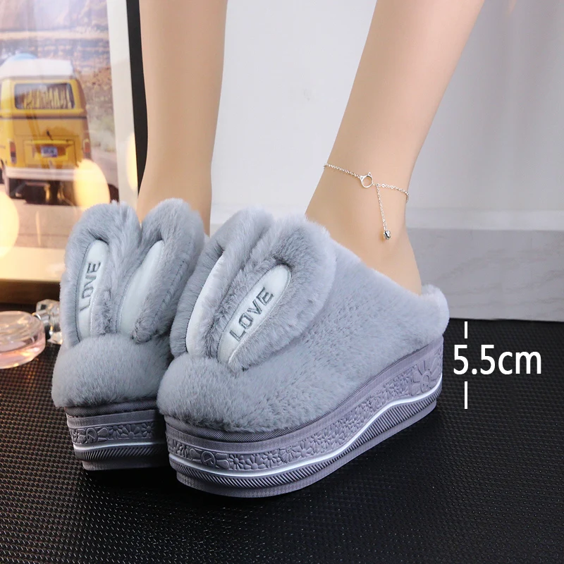 Женские тапочки Зимние теплые на высоком каблуке 5 см с кроличьими ушками