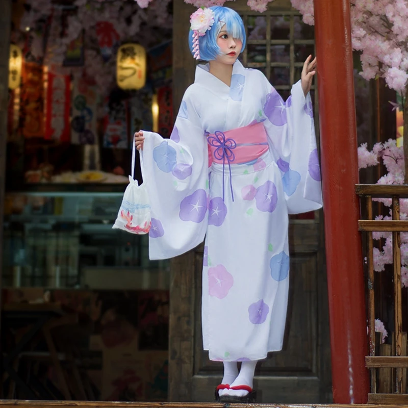

Anime Re Life In A Different World From Zero Halloween Rem Ram Cos Kimono Costume Full Set Cosplay Bathrobe Set Costume