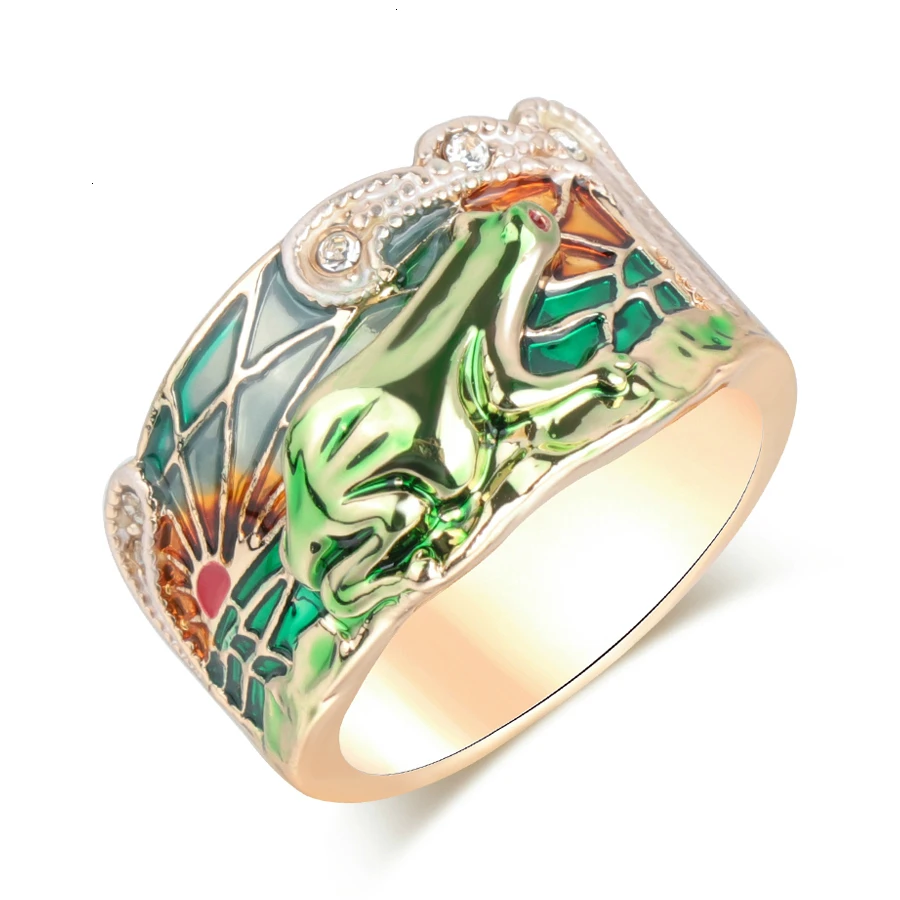 

MFY Hot Animal Jewelry Frog Rings Fashion Green Enamel Wide Ring For Woman Party Crystal Vintage Jewelry NewNew store specials