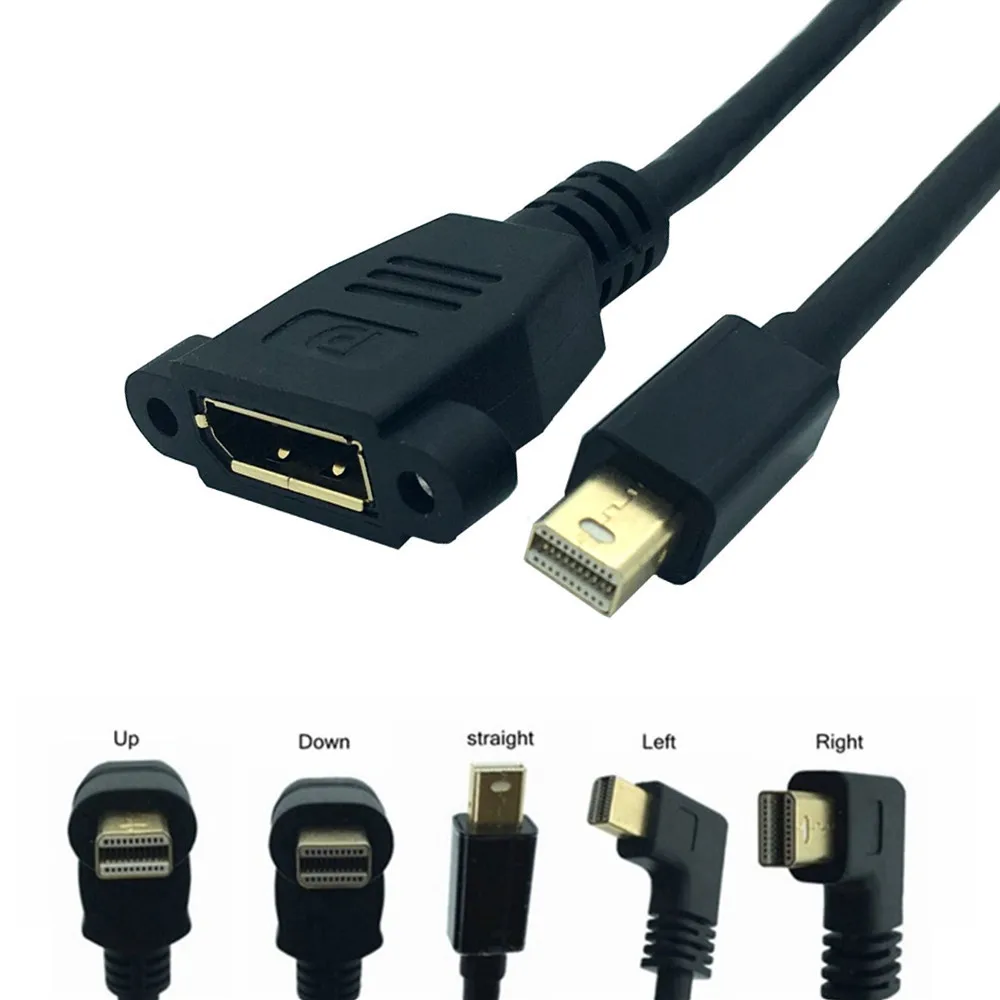 Кабель Mini DisplayPort с прямым углом к адаптеру черного цвета разрешением 4K и