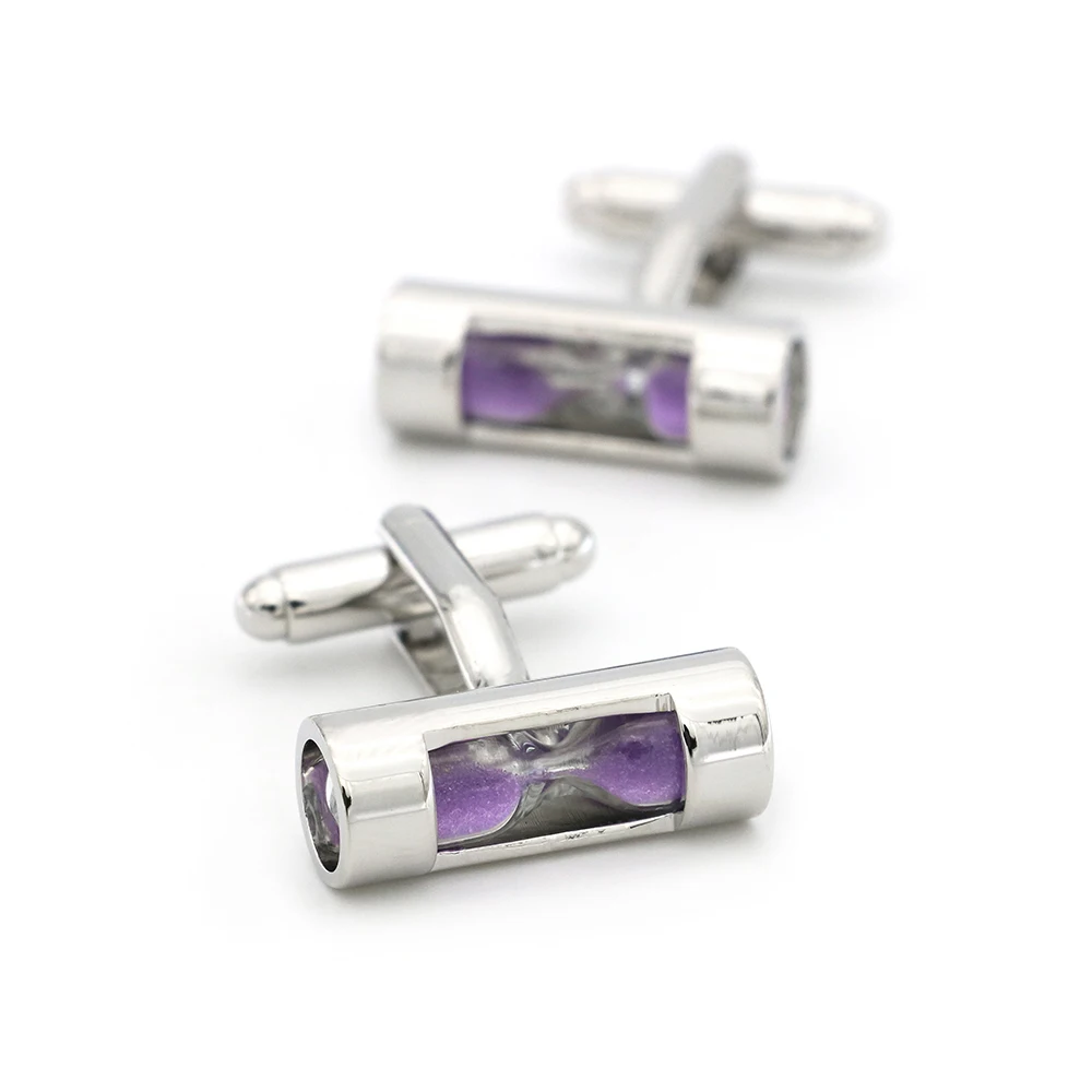 

Functional Design Sandglasses Cufflinks Quality Brass Material Purple Color Cuff Links Wholesale&retail