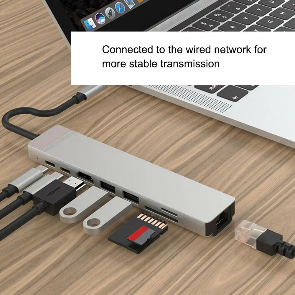 Алюминиевый сплав 8 в 1 USB-C концентратор Type-C многопортовый кардридер адаптер 4K HDMI