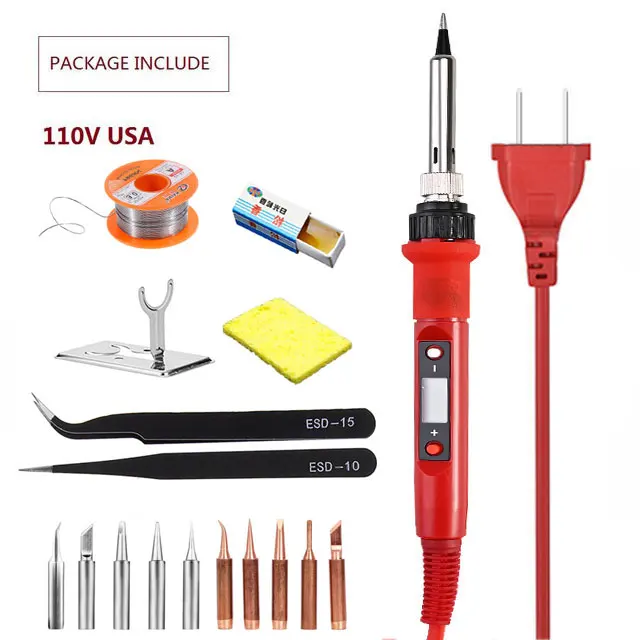 red USA-set 2 220 В 80 Вт ЖК Электрический паяльник 110 В Регулируемая температура паяльник паяльная станция аксессуары от 180 до 480 по Цельсию - Цвет: red USA-set 2