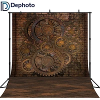 dephoto steam style backdrop shabby rusted metal gears gloomy brick wall photography background portraits photo studio props