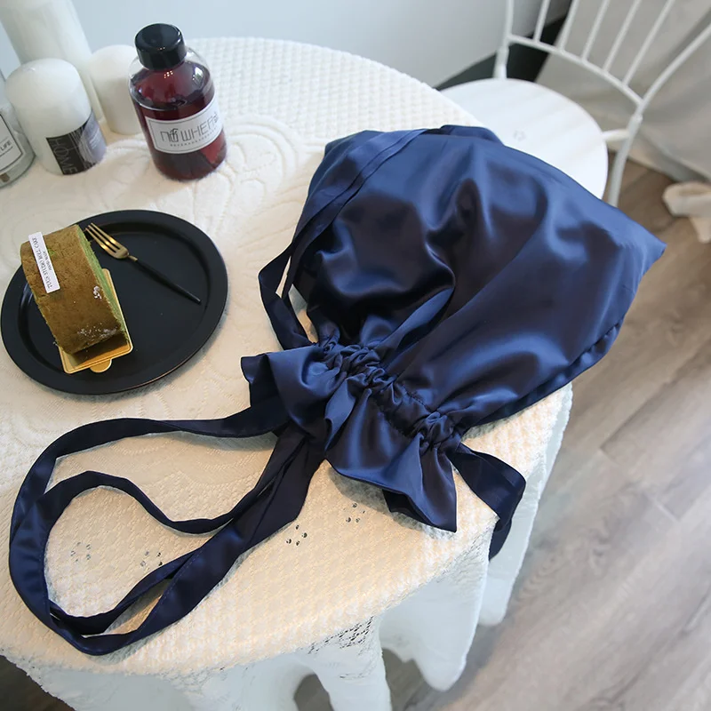 

Women Drawstring Bags Satin Handbag Girlish Summer Cute Bow Large Capacity Shopping Bag Sports Rucksack Softback New Fashion