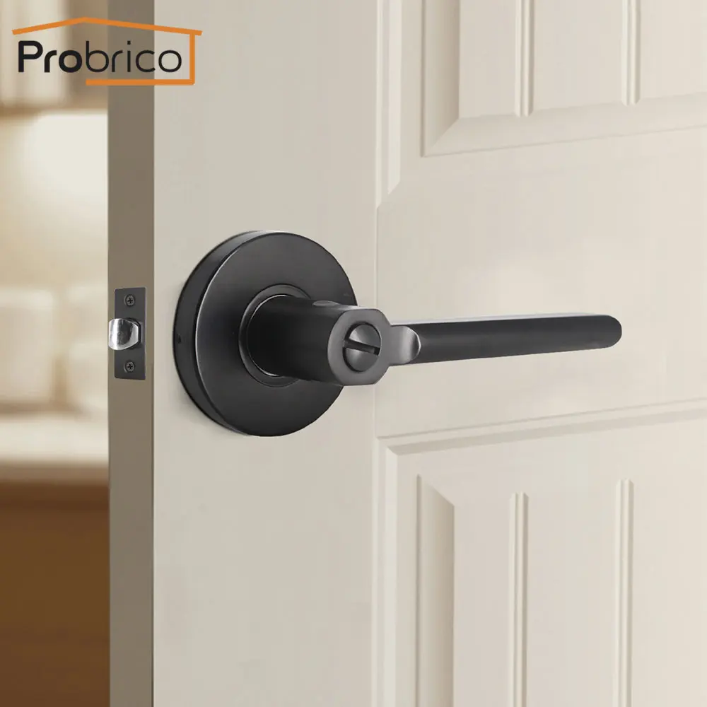 

Probrico Black Door handles for Interior wooden Doors front back door levers Home keyless bathroom bedroom door locks