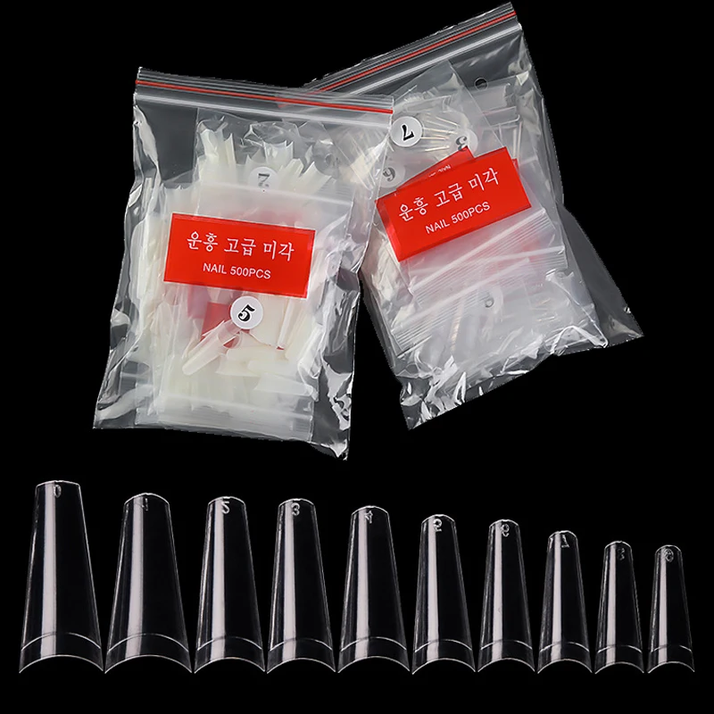 

500Pcs/Bag Clear Nature Ballerina Coffin Nails French Fake Nails Tips Half Cover Fasle Nails Manicure Acrylic Nail Art Tools