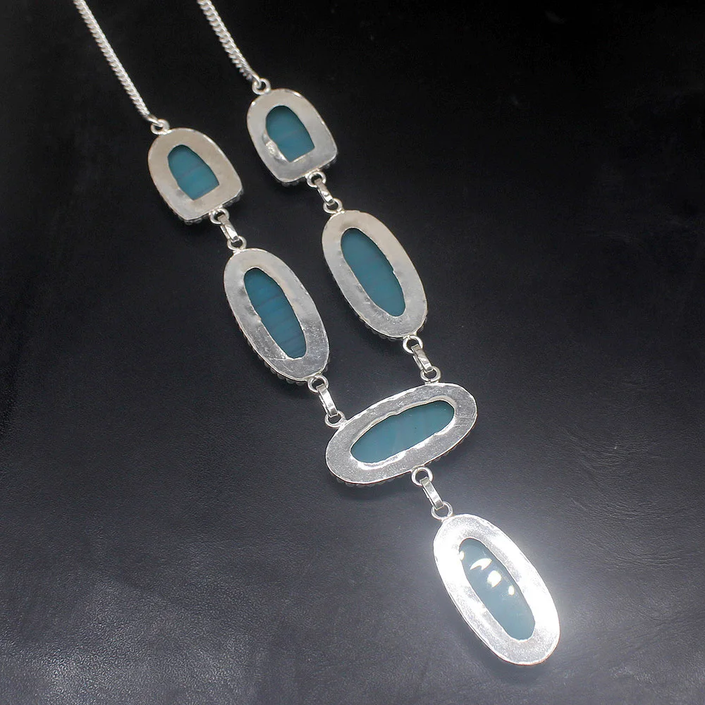 Gemstonefactory Jewelry Big Promotion 925 Silver Fantasy Botswana Agate Fancy Ladies Women Chain Necklace 34cm 20215097