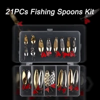 21pcs fishing spoons kit alloy freshwater saltwater fishing lures sequins bait hard spinner jig with box bass fishing lures kit